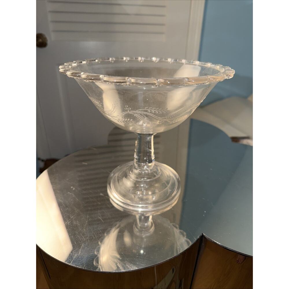 Vintage Earl American Pressed Glass Footed Bowl “Cupid & Venus” Pattern 8”